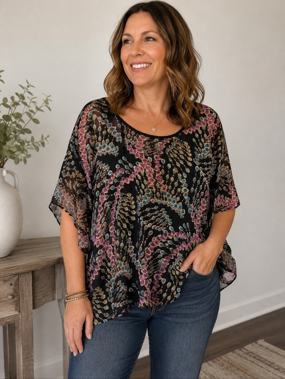 Colorful Patterned Women's Butterfly Style Shirt
